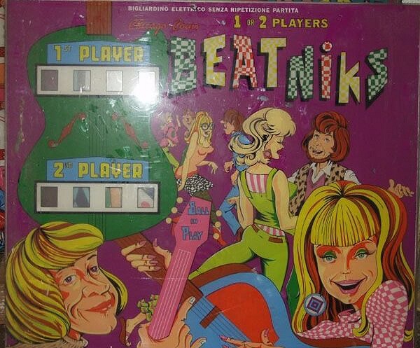Beatniks (AAB) is an electro-mechanical pinball machine released by Chicago Coin in 1966. It is known for its distinctive Beatnik theme, characterized by its artistic and cultural motifs from the Beat Generation era.