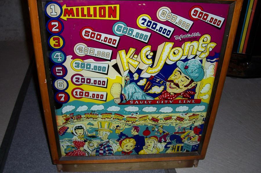K. C. Jones is a classic pinball machine produced by Gottlieb in 1949. This vintage machine features electromechanical components and is known for its art and gameplay typical of the era.
