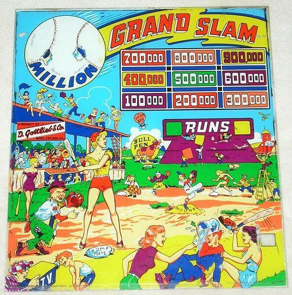 Grand Slam is a baseball-themed pinball machine released by Gottlieb in 1953, featuring a simplistic, mechanical design typical of the era.