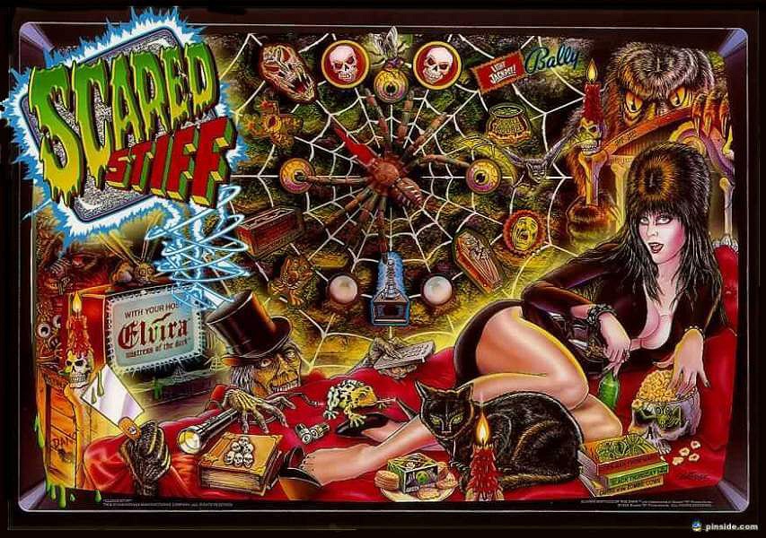 Scared Stiff is a pinball machine released by Bally in 1996, featuring Elvira, Mistress of the Dark. It's known for its humor and engaging gameplay.