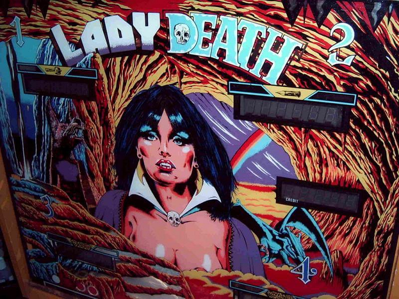 Lady Death is a pinball machine designed by Geiger, released in 1982. It features a haunting and dark theme notable for its artistic elements.