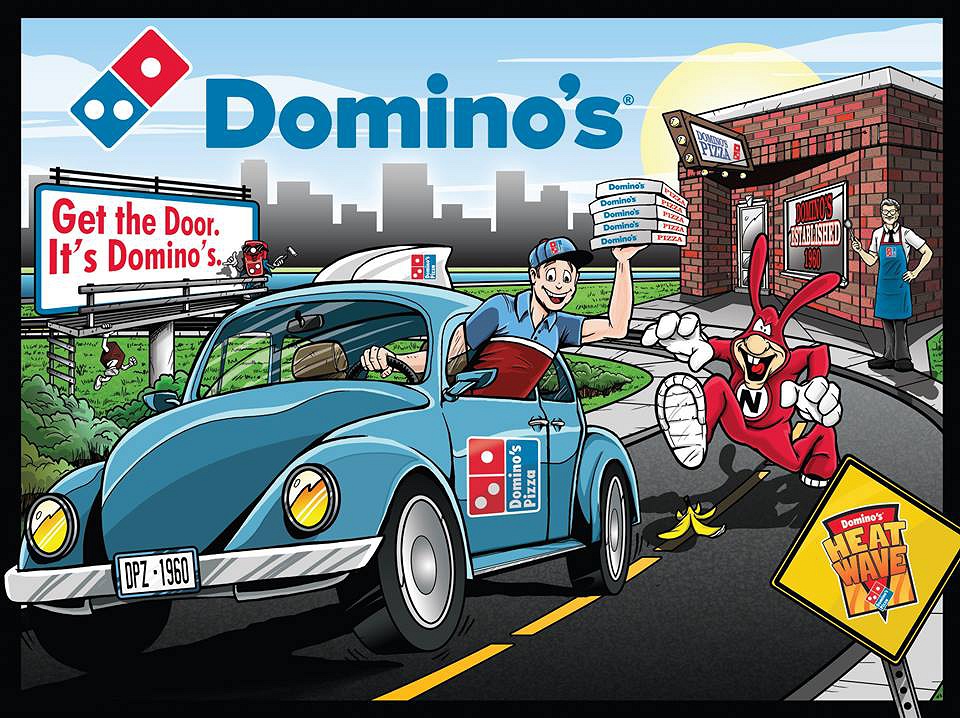 A pinball machine themed around Domino's Pizza, created by Spooky Pinball.