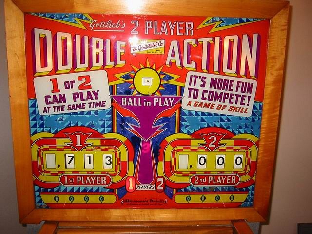 Double Action is an electro-mechanical pinball machine released by Gottlieb in 1958. The game features a classic design and provides players with a challenging and entertaining gameplay experience typical of its era.