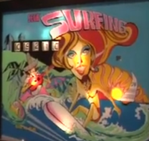 Surfing is a pinball machine manufactured by Sega in 1975, featuring a surfing theme with vibrant art and engaging gameplay.