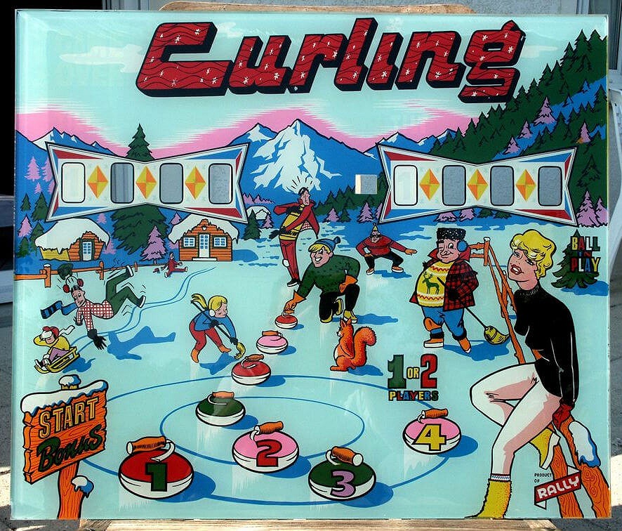 Curling is a vintage pinball machine manufactured by Rally in 1964. It is themed around the sport of curling, capturing the essence of the game with engaging playfield mechanics.