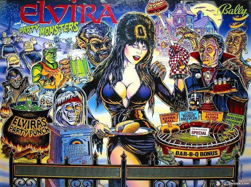 Elvira and the Party Monsters is a pinball machine released by Bally in 1988. It is themed around Elvira, Mistress of the Dark, and features a horror-themed party setting.