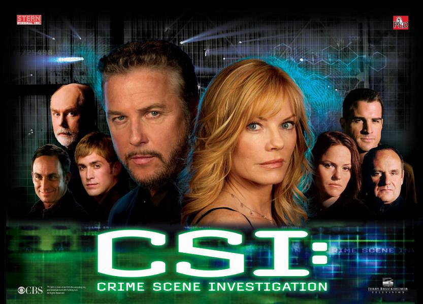 A pinball machine based on the popular television series CSI: Crime Scene Investigation, featuring mystery-solving gameplay with crime scene themes.