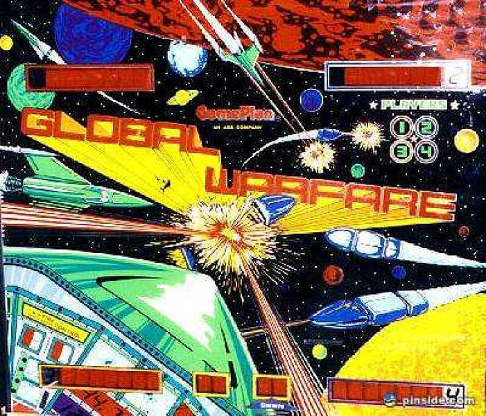 Global Warfare is a pinball machine designed and produced by Game Plan in 1981. It features a military/war theme and is known for its solid-state electronics.