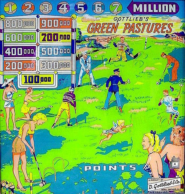 Green Pastures is a vintage pinball machine released by Gottlieb in 1953, featuring a horse racing theme.
