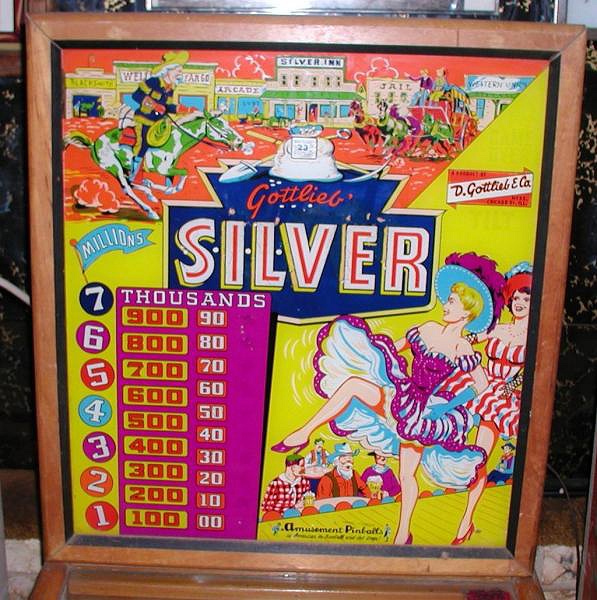 Silver is a pinball machine produced by Gottlieb, released in the year 1957. It is known for its classic style and electromagnetic components which reflect the era's technology.