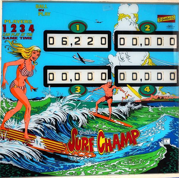 Surf Champ is a classic pinball machine produced by Gottlieb in 1976, featuring a beach and surfing theme.