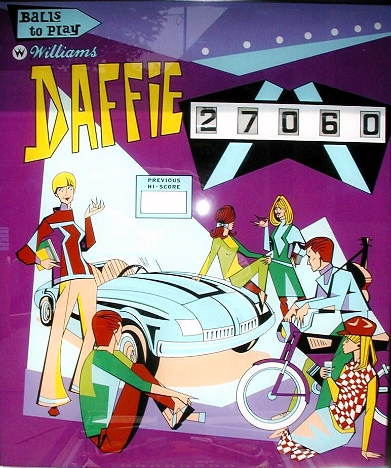 Daffie is a classic pinball machine released by Williams in 1968, featuring vibrant artwork and engaging gameplay for its time.