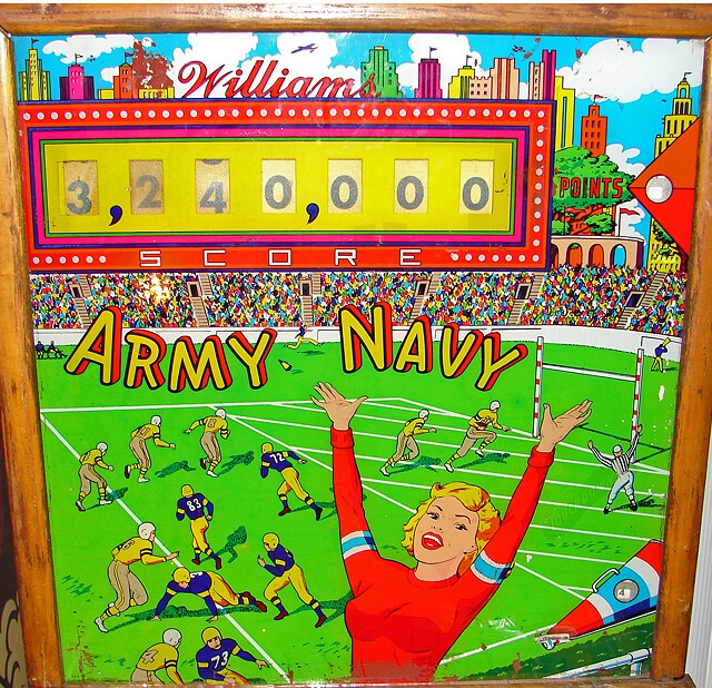 Army Navy is a vintage electromechanical pinball machine released by Williams in 1953. Known for its classic gameplay and thematic elements relating to military branches, particularly the Army and Navy.