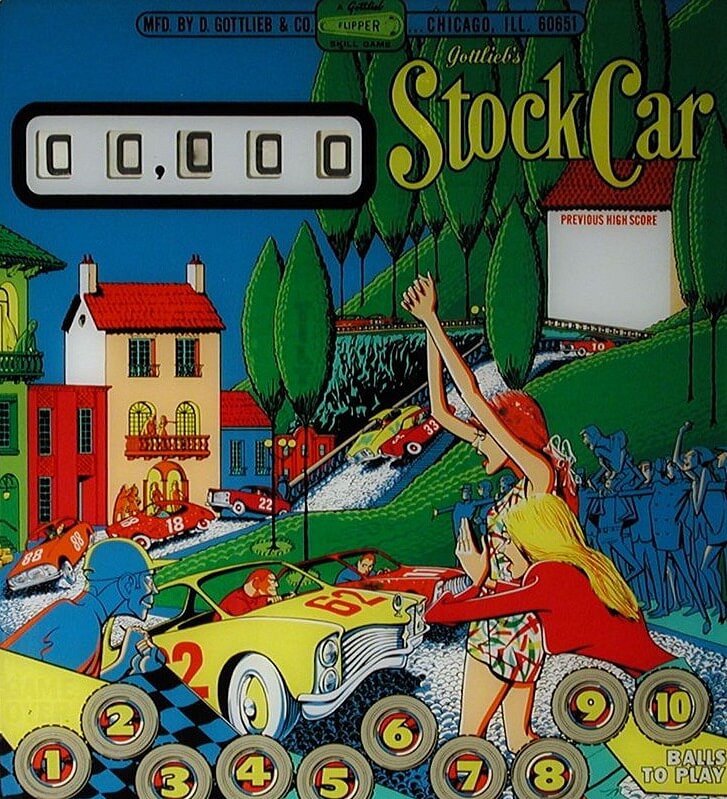 Stock Car is a classic pinball machine designed and manufactured by Gottlieb, released in 1969. It features a distinct racing theme inspired by stock car racing, offering fast-paced gameplay with vibrant artwork.
