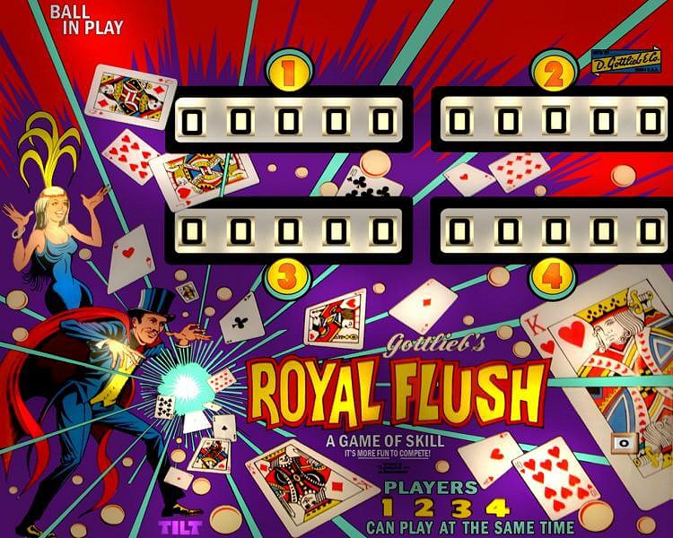 Royal Flush is an electro-mechanical pinball machine released in 1976 by Gottlieb. It features a classic card game theme with striking artwork and engaging gameplay.