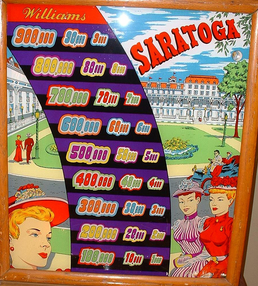 Saratoga is a pinball machine produced by Williams in 1948, known for its horse racing theme and classic gameplay mechanics of the time.