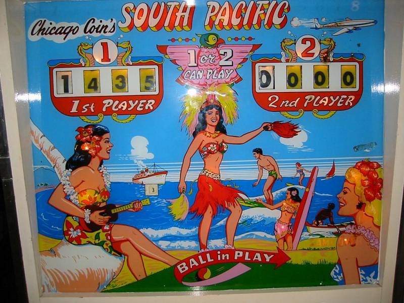 South Pacific is a vintage electro-mechanical pinball machine produced by Chicago Coin in 1964. Known for its nautical theme, the game provides a classic pinball experience with simple yet engaging gameplay.