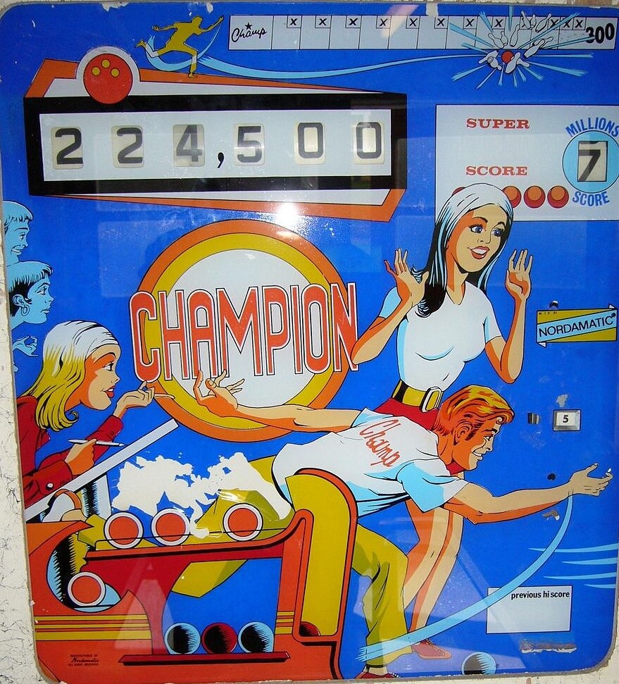 Champion is a pinball machine produced by Nordamatic in 1974. It is known for its classic design and engaging gameplay that captures the essence of 1970s pinball machines.