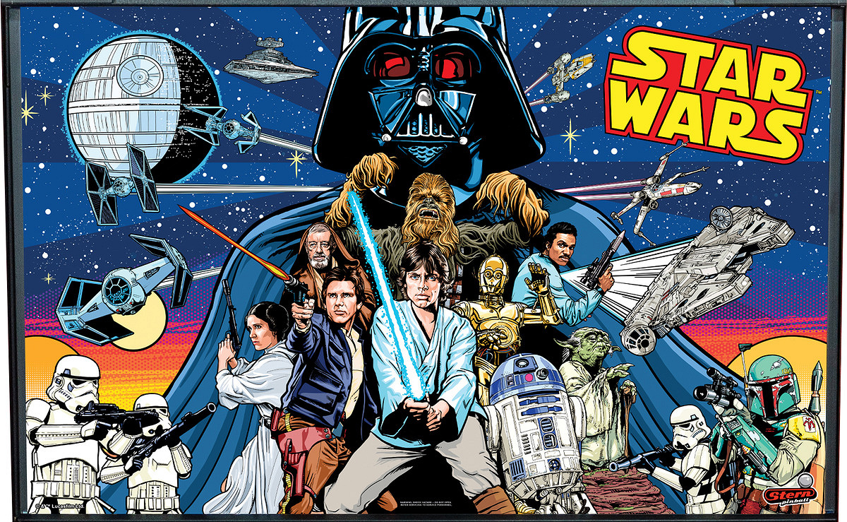 The Star Wars (Pro Comic Art) is a pinball machine released by Stern Pinball in 2019. It features iconic characters and themes from the Star Wars universe with a vibrant comic art style.