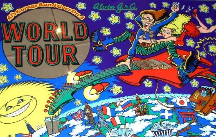 Al's Garage Band Goes on a World Tour is a pinball machine released by Alvin G. & Co in 1991. It's themed around a rock band traveling the world, featuring vibrant artwork and engaging gameplay.