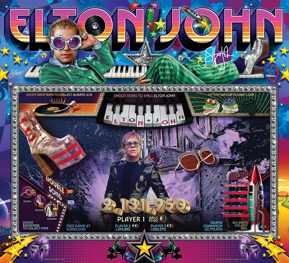 Elton John-themed pinball machine by Jersey Jack Pinball, released in 2023.