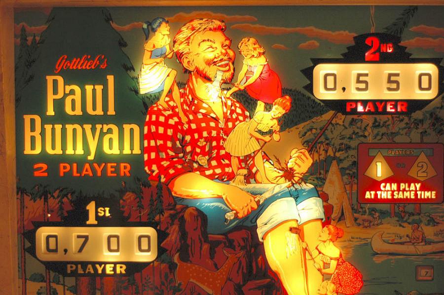 Paul Bunyan is a classic electromechanical pinball machine produced by Gottlieb in 1968. It features a lumberjack theme inspired by the legendary American folk hero Paul Bunyan.