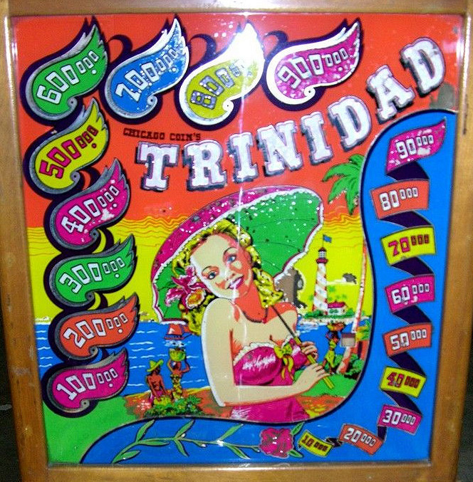 Trinidad is a pinball machine produced by Chicago Coin in 1948. It features a tropical theme which was popular in the post-war era of the 1940s.