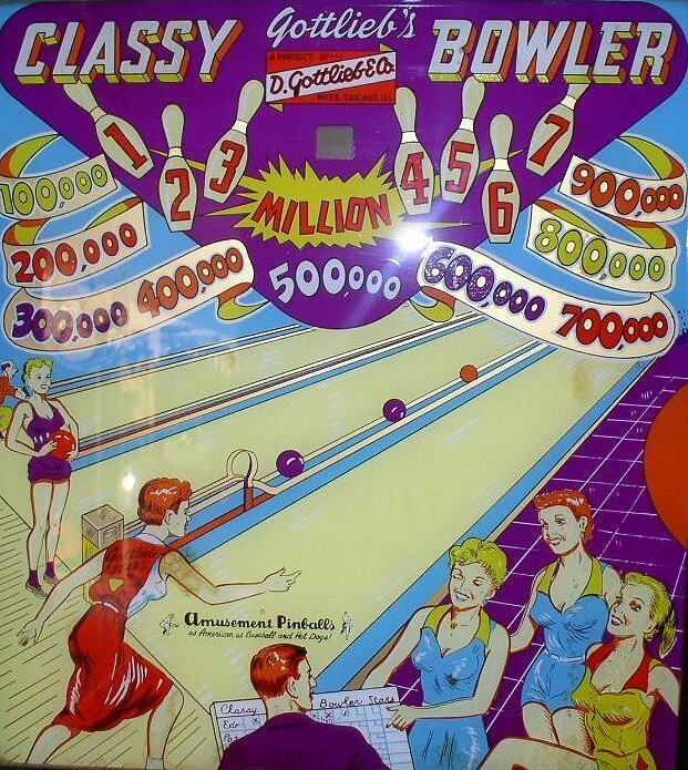 Classy Bowler is a classic pinball machine released by Gottlieb in 1956. It features a bowling theme and captures the charm of a mid-century arcade experience.