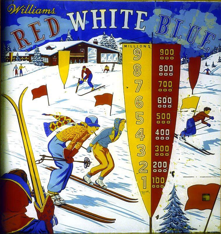 A classic pinball machine by Williams from 1955 featuring a patriotic theme.