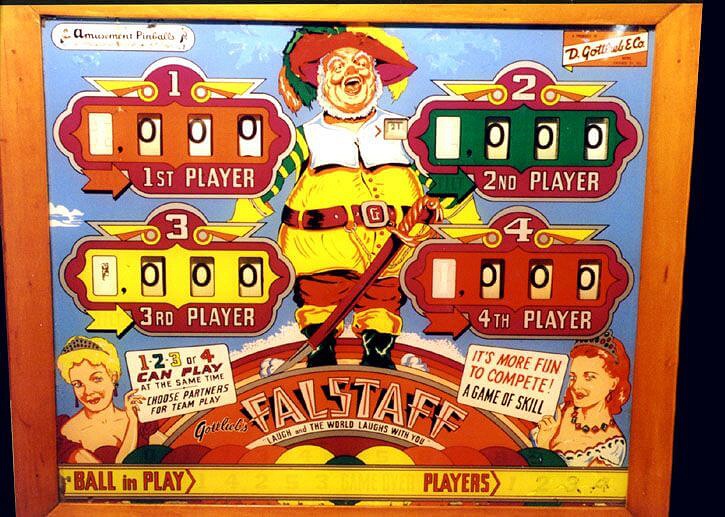 Falstaff is a vintage pinball machine released by Gottlieb in 1957, featuring classic gameplay representative of the era.