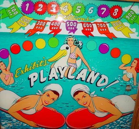 Playland! is a vintage coin-operated amusement machine produced by Exhibit in 1950. It features a vibrant playfield and offers entertainment typical of carnival or fair settings of the era.