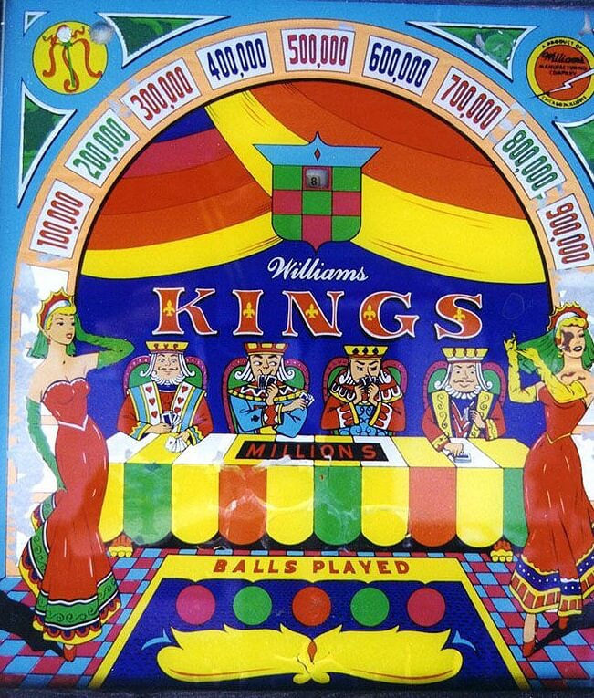 Kings is a vintage pinball machine released by Williams in 1957. Known for its classic gameplay and design, it is a collector's item.