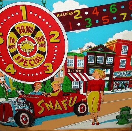 Snafu is a vintage pinball machine produced by Williams in 1955. This electro-mechanical game features a captivating design and engaging gameplay typical of the mid-20th century pinball machines.