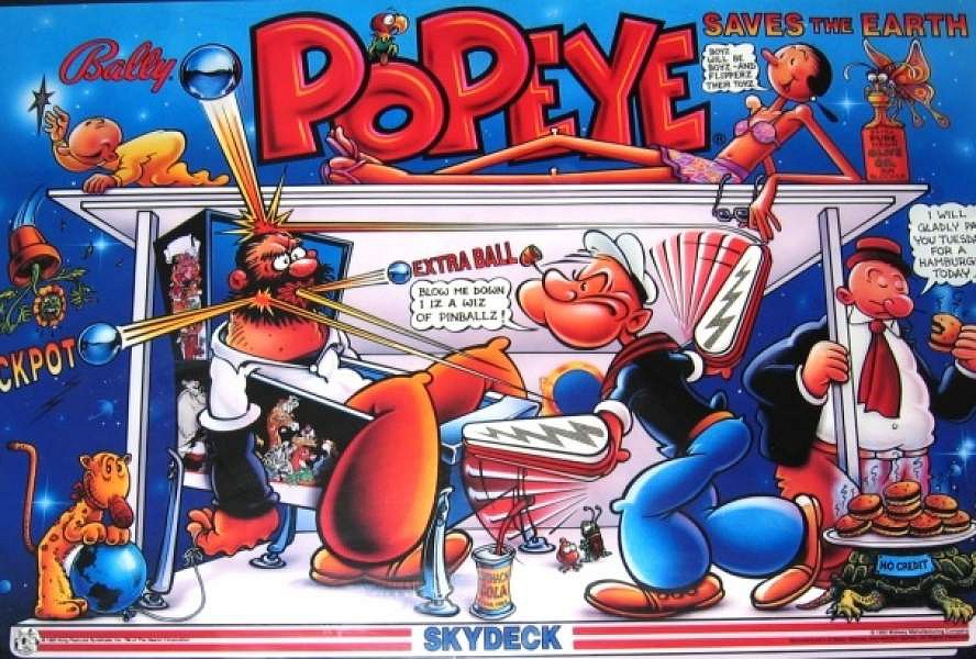 Popeye Saves the Earth is a 1994 pinball machine designed by Python Anghelo and produced by Bally. Based on the classic Popeye cartoon, this game blends cartoonish charm with eco-friendly themes.