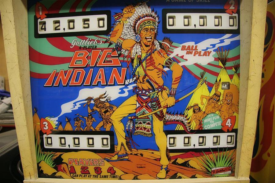 Big Indian is a classic electro-mechanical pinball machine released by Gottlieb in 1974. The game features a Native American theme with artwork reflective of the era.