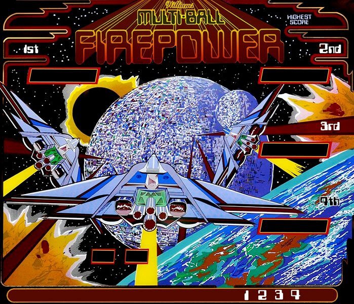 Firepower is a classic pinball machine designed by Steve Ritchie and released by Williams in 1980. It is known for being the first solid-state pinball machine to feature multiple-ball gameplay and lane change functionality.