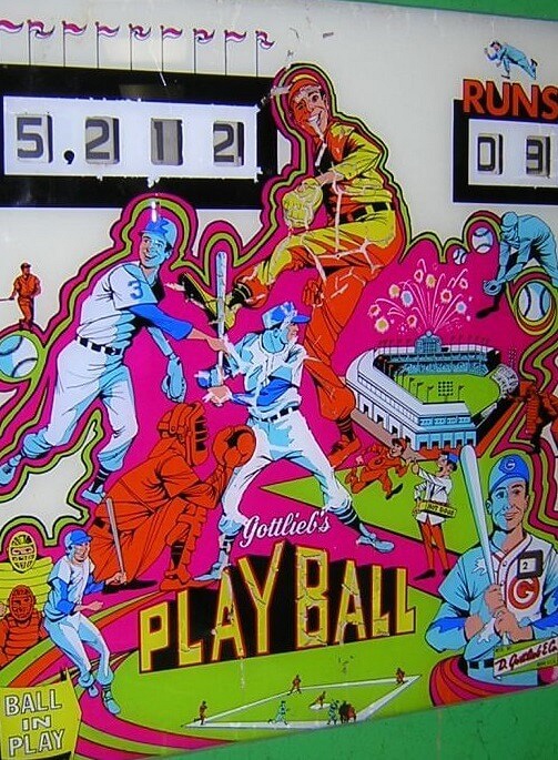 Playball is a baseball-themed electro-mechanical pinball machine produced by Gottlieb in 1971. It features exciting gameplay with a target-driven scoring system that mimics the game of baseball.