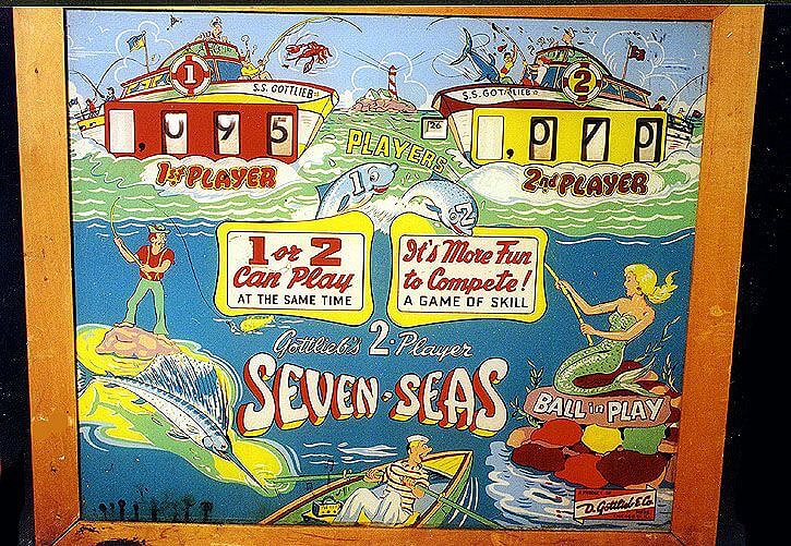Seven Seas is a classic pinball machine released by Gottlieb in 1959. It features nautical-themed gameplay elements and artwork, typical of the era's focus on mechanical design and intricate playfield layouts.
