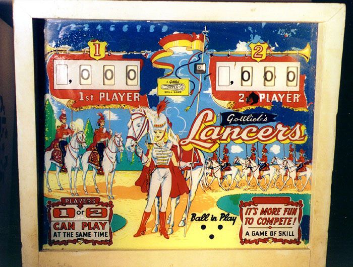 Lancers is a vintage pinball machine designed and manufactured by Gottlieb in 1961. This electro-mechanical machine features traditional pinball play mechanics typical of its era.