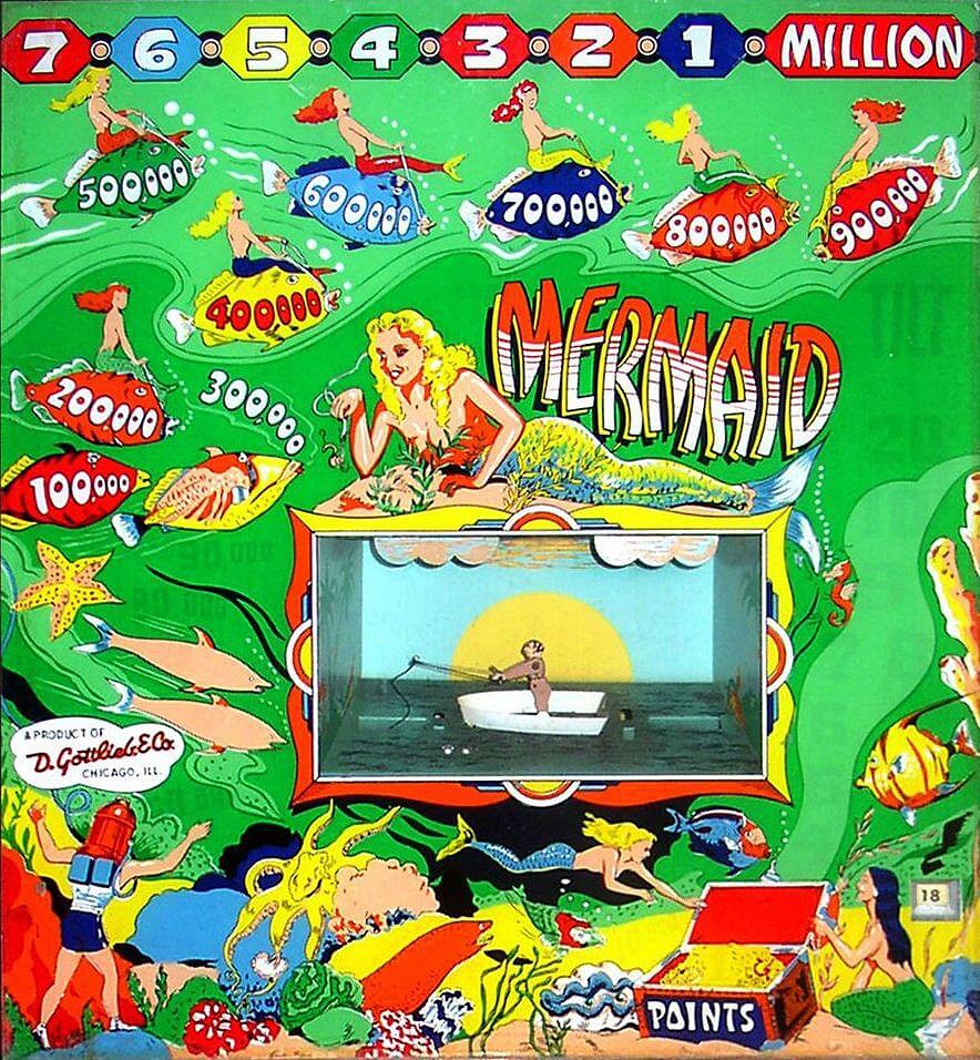 Mermaid is a pinball machine released by Gottlieb in 1951. It is considered one of the most desirable Gottlieb woodrail pinball machines due to its low production numbers and captivating artwork. The theme revolves around an underwater fantasy featuring mermaids.