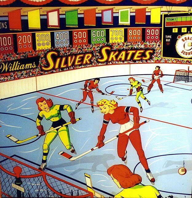 Silver Skates is a vintage pinball machine released by Williams in 1953. It features a classic design typical of the early 1950s pinball era.