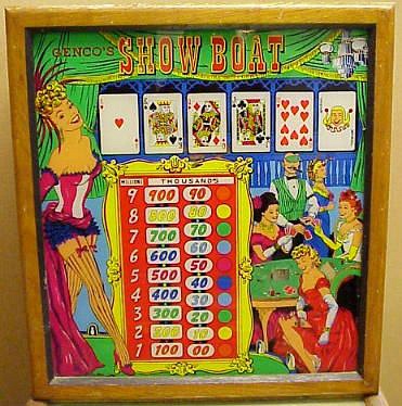 Show Boat is an electro-mechanical pinball machine released by Genco in 1957. It features a colorful backglass and playfield with a theme inspired by riverboat entertainment.