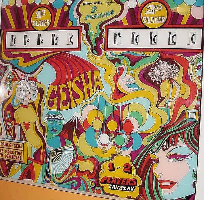Geisha is a classic electro-mechanical pinball machine by Playmatic, released in 1972. The game features a vibrant retro art style typical of that era.