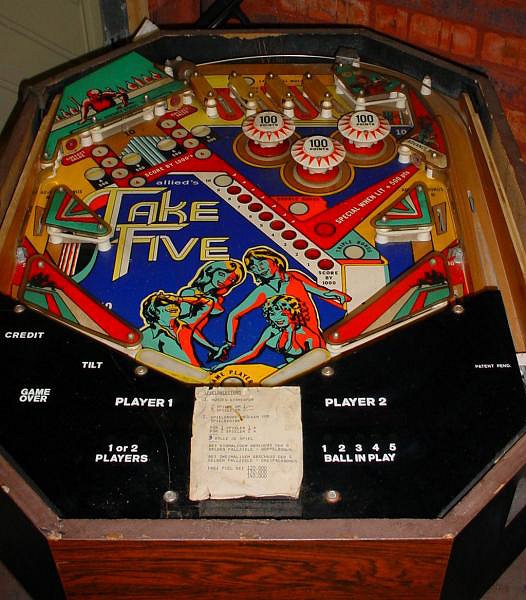 Take Five is a solid-state electronic pinball machine released by Allied Leisure in 1978. Known for its classic arcade style and gameplay, it was one of the early solid-state pinball experiences.