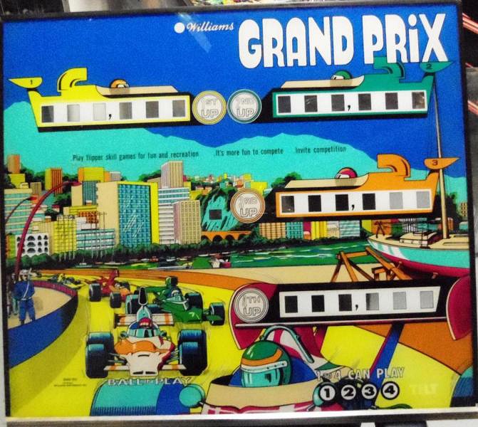 Grand Prix is a pinball machine produced by Williams in 1976. It features a Formula 1 racing theme, notable for its four flippers and continuous public ranking as a top electromechanical game.