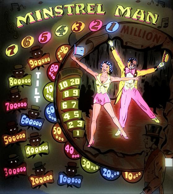 Minstrel Man is a historical pinball machine released by Gottlieb in 1951, featuring a minstrel show theme popular during that era.