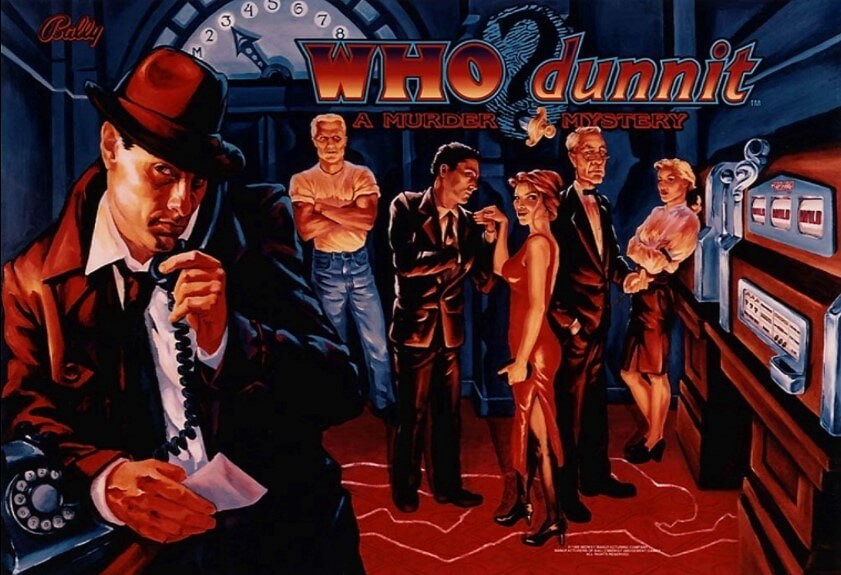 WHO dunnit is a detective-themed pinball machine designed by Barry Oursler and Dwight Sullivan, produced by Bally in 1995. It blends murder mystery gameplay with classic pinball action.