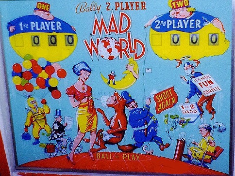 Mad World is a pinball game developed by Bally in 1964. It features a whimsical theme with comical artwork and engaging gameplay.