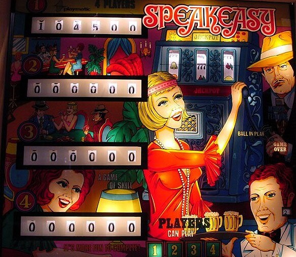 Speakeasy is an electro-mechanical pinball machine produced by Playmatic in 1977. It features a theme reminiscent of the Prohibition era, with artwork and features that evoke the atmosphere of speakeasies of the 1920s.