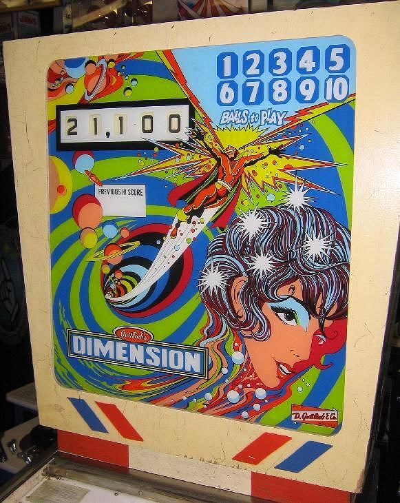 Dimension is an electro-mechanical pinball machine released by Gottlieb in 1971. It is known for its unique layout and innovative design, which includes a variety of bumpers, drop targets, and spinners.